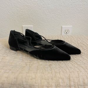 Stuart Weitzman Lace Up Flats | Dark Gray Velvet | 10